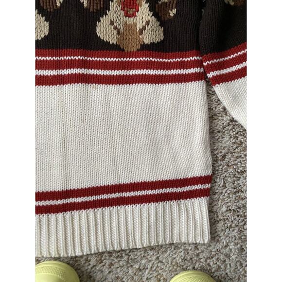 Vtg silton Knit Sweater ram horns Men Large brown cream Red Stripe Reindeer - Picture 8 of 10